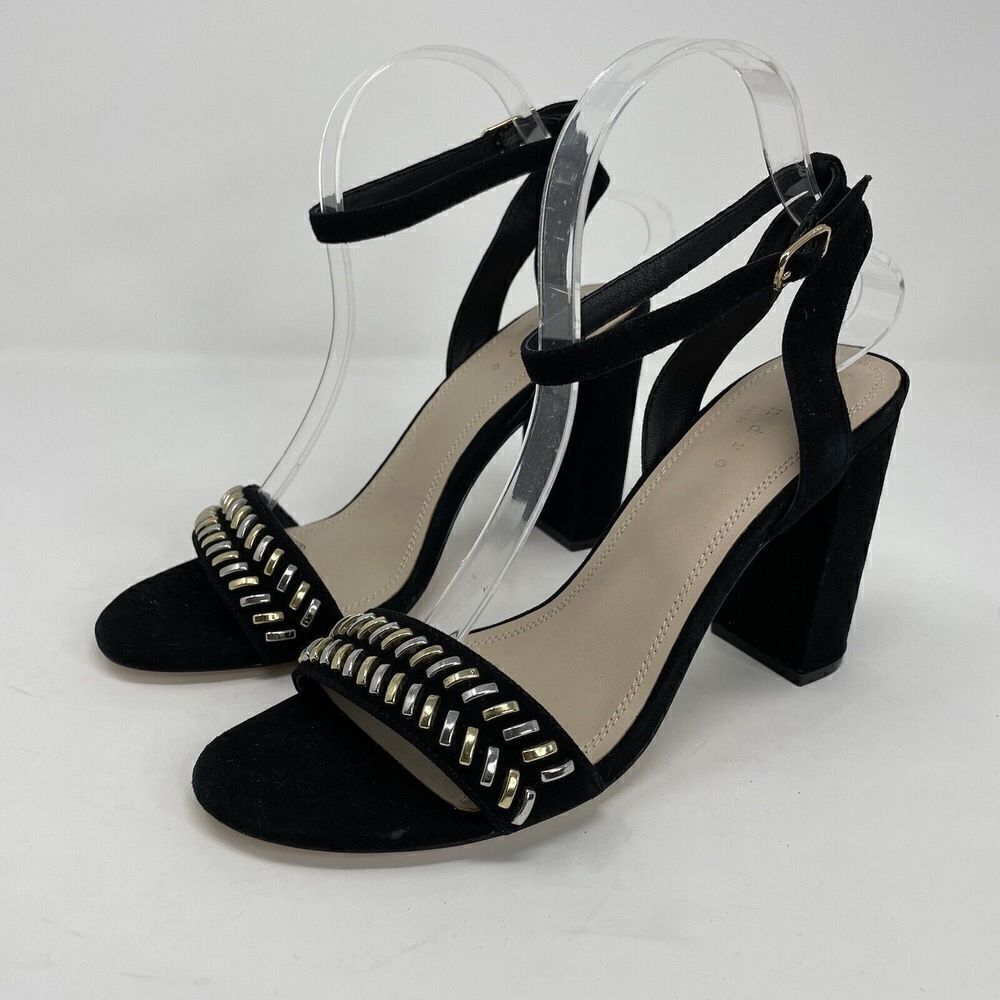 SANDRO Paris Strappy Sandals Womens 40 US 9 Black Suede 4" Heels Ankle-Strap